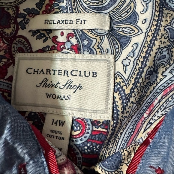Charter Club Relaxed fit women's size 14W button down paisley shirt - Picture 3 of 4
